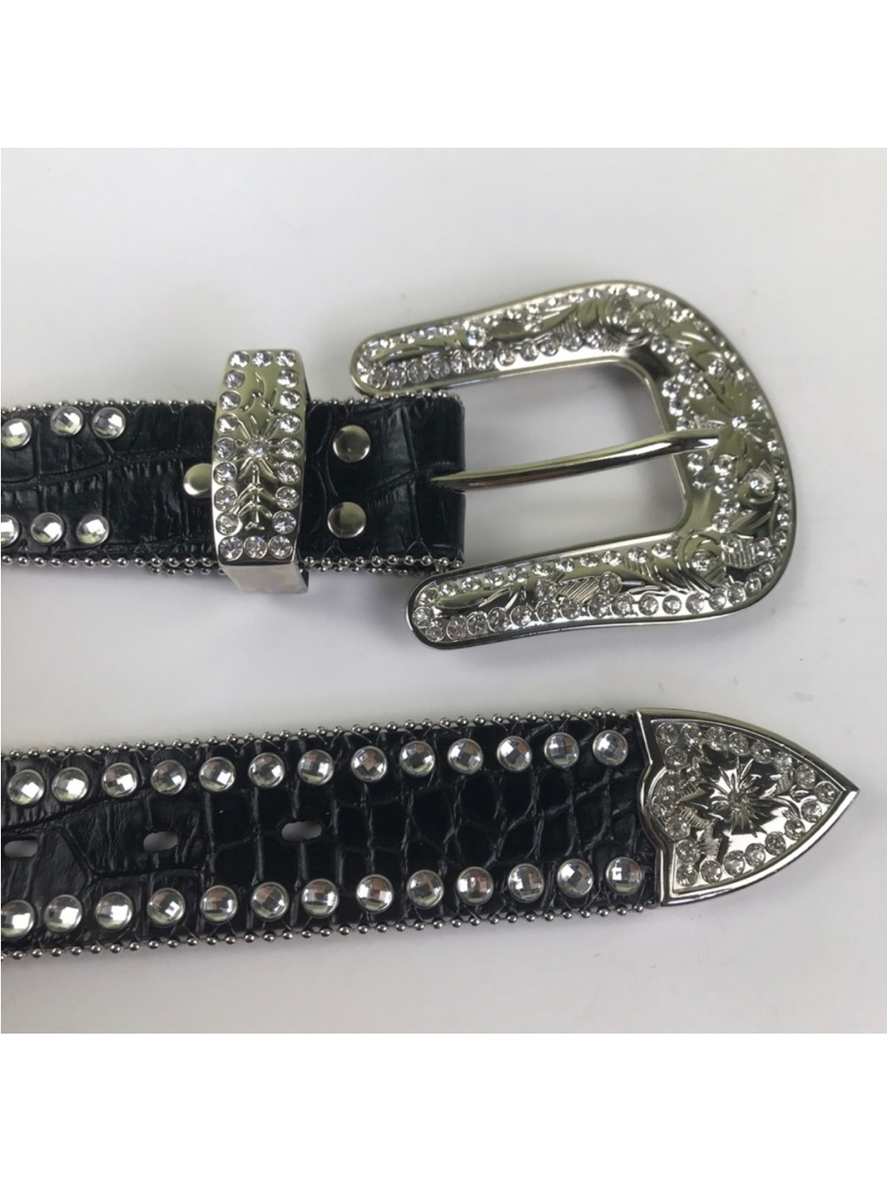 Blazin Roxx Black Croc Cross Rhinestone Western Belt Cowgirl Medium NWOT - Picture 5 of 14
